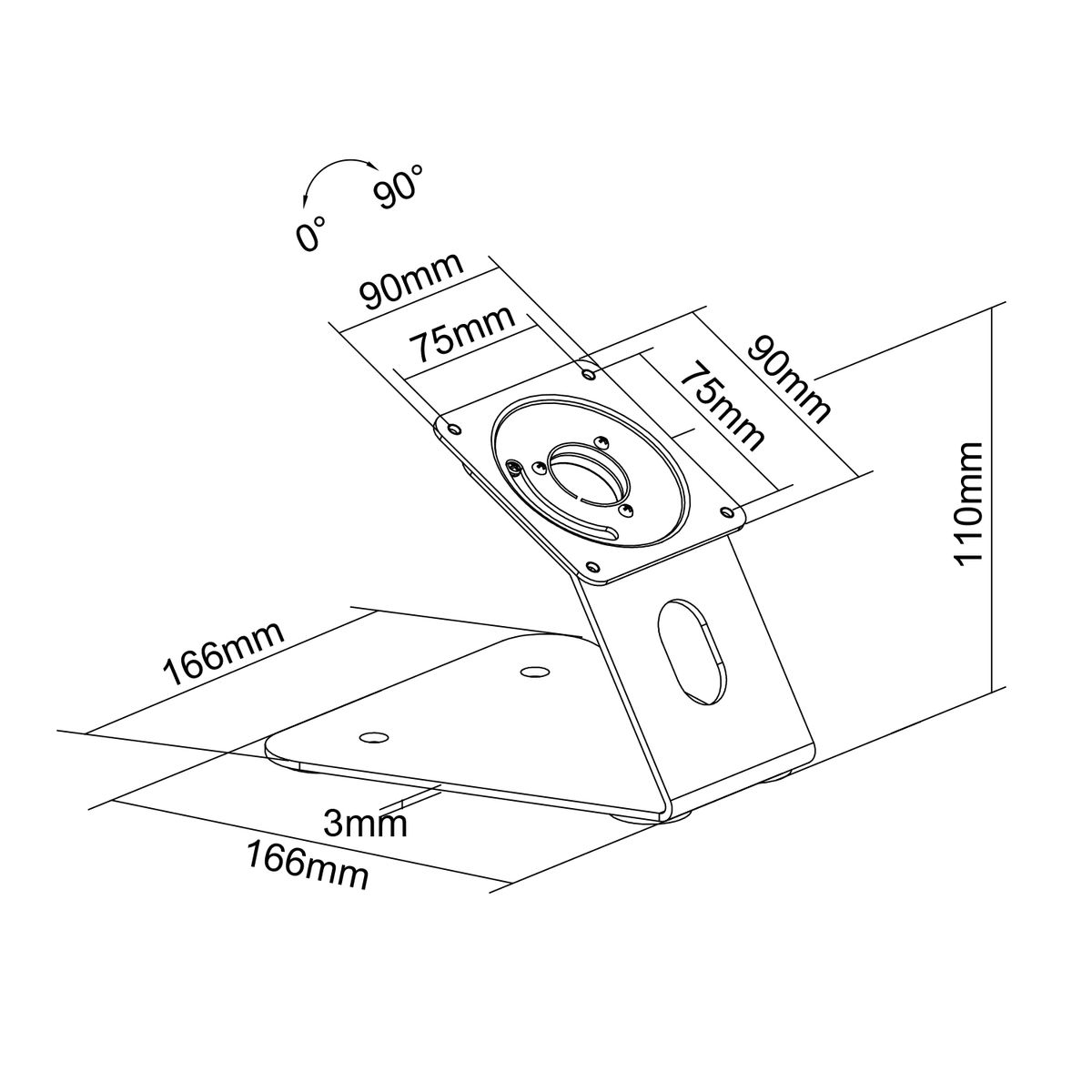 Support métallique avec mesures et angles dessinés, utilisé pour le montage.
