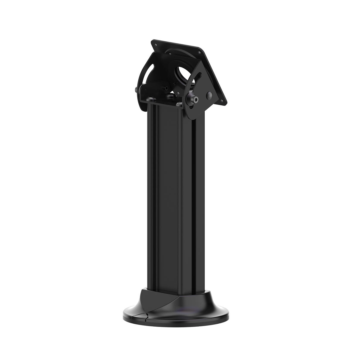 Support mural TV noir. Design vertical et haut avec une base et un support de montage.