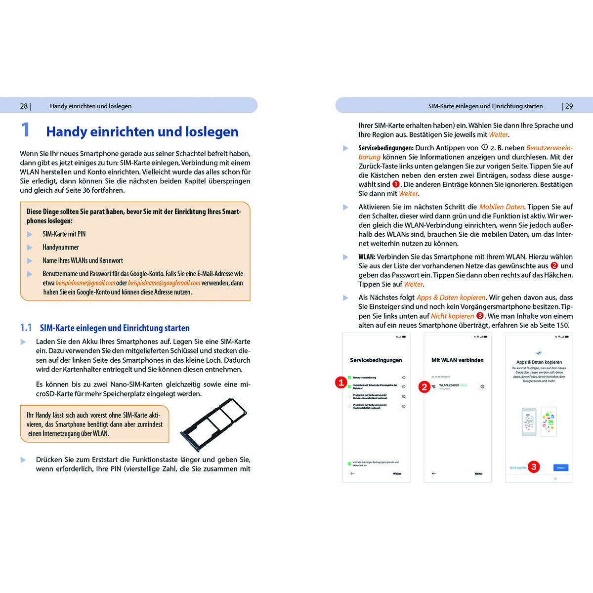 Seite eines Handbuchs auf Deutsch, mit Text, Bildern und Symbolen.