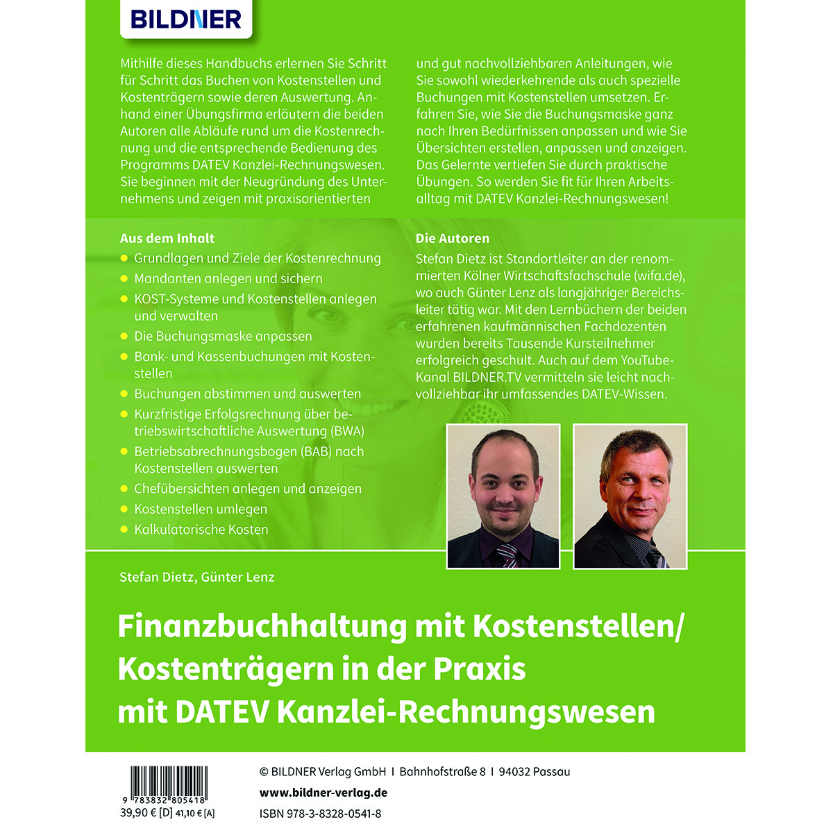 Ein Buchcover mit Text über Finanzen, Kostenrechnung und ein Porträt eines Mannes.