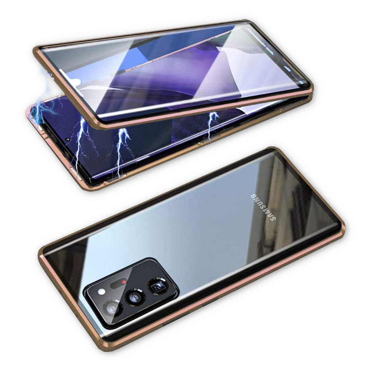 WIGENTO Beidseitiger 360 Grad Magnet Glas / G991B, Samsung, Full Hülle, Metall S21 Galaxy Gold Cover