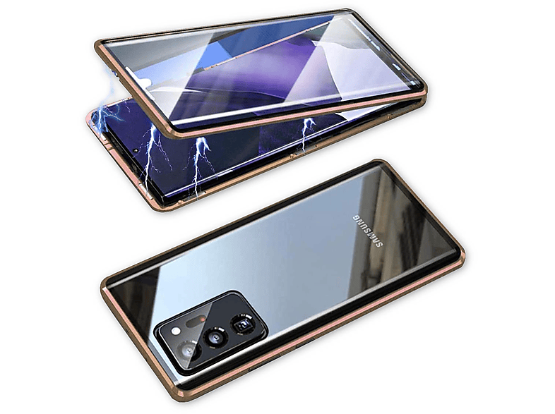 WIGENTO Beidseitiger 360 Grad Magnet / Glas Metall Hülle, Full Cover, Samsung, Galaxy S21 G991B, Gold