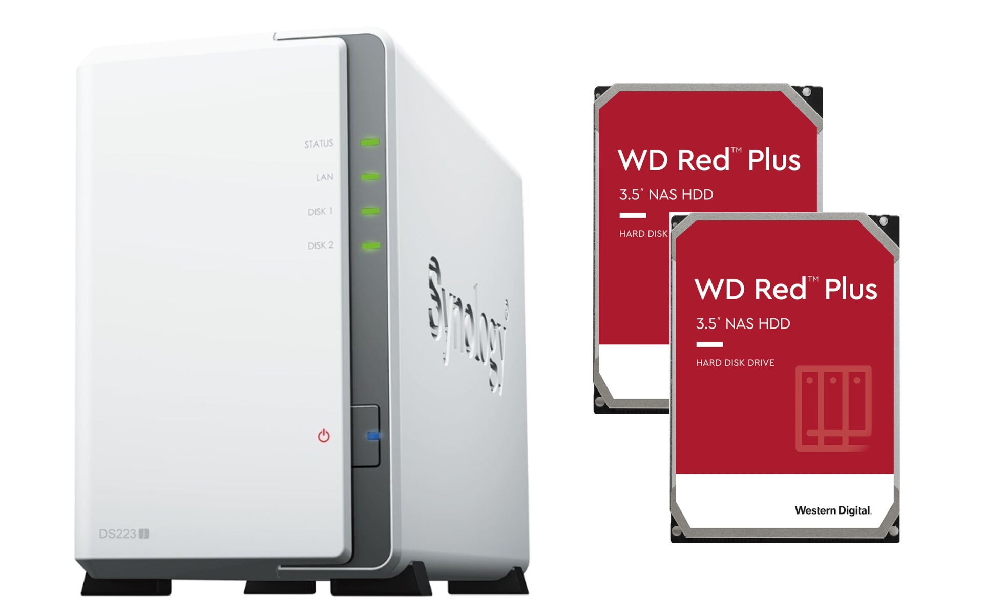 SYNOLOGY 12TB Festplatte 12 total 3,5 PLUS WD mit TB 2x RED DS223J intern Zoll 6TB