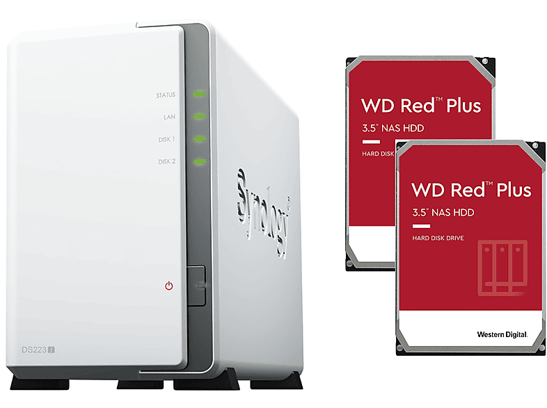 SYNOLOGY DS223J total 12TB mit 2x Festplatte WD 6TB RED PLUS 12 TB 3,5 Zoll intern