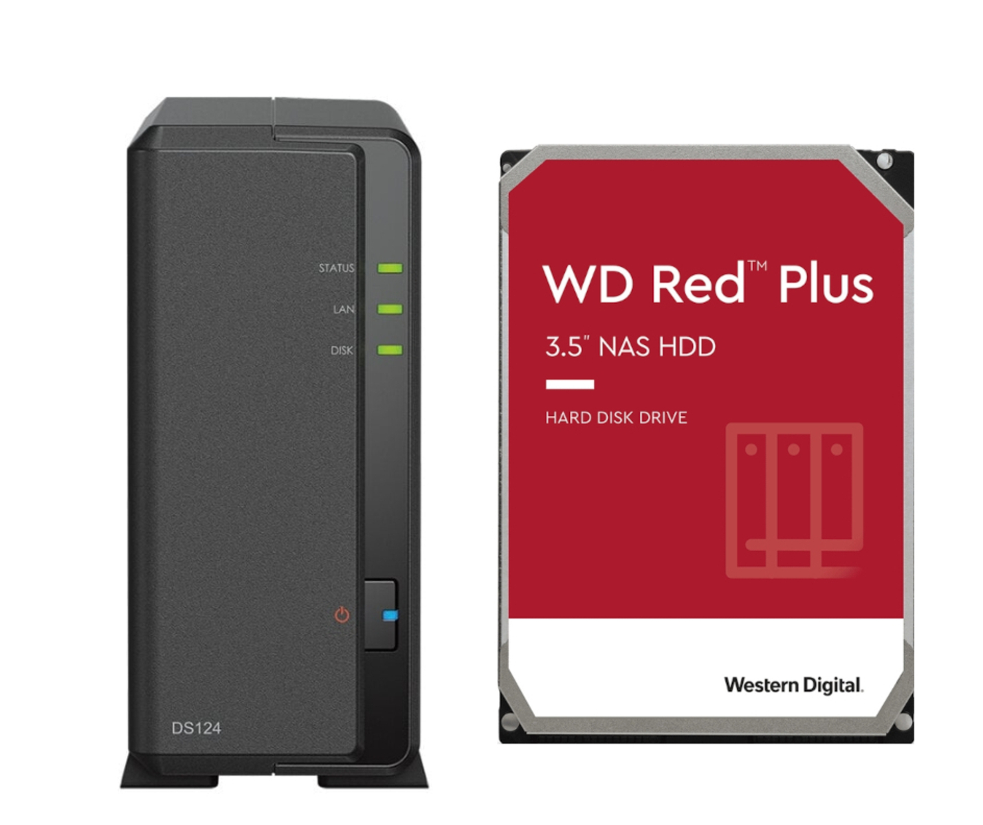 PLUS DS124 Festplatte 3,5 Zoll mit 8 RED SYNOLOGY 8TB WD 1x TB intern 8TB