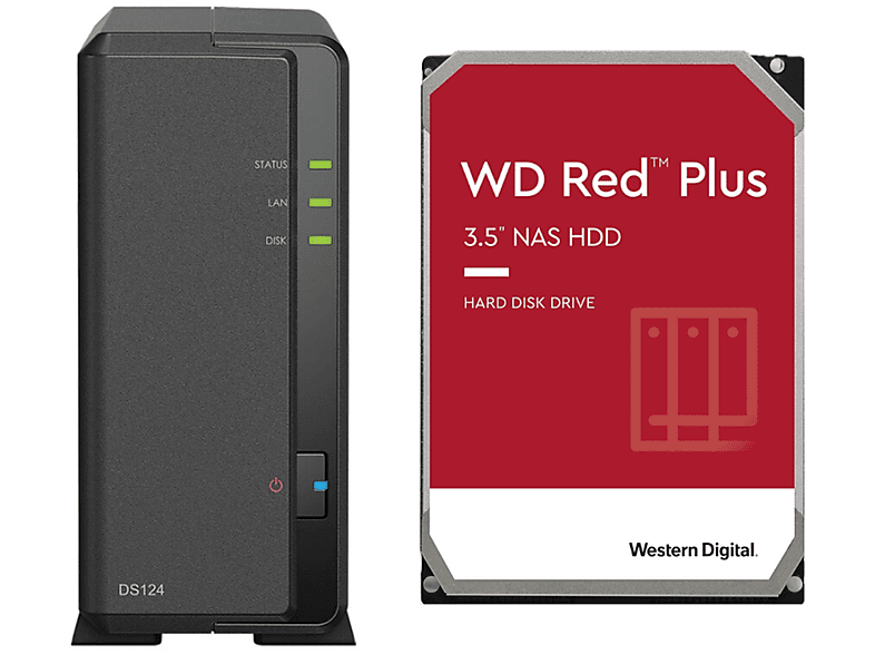 SYNOLOGY DS124 2TB mit 1x Festplatte WD 2TB RED PLUS 2 TB 3,5 Zoll intern | Netzwerk-Festplatten & Cloud-Speicher