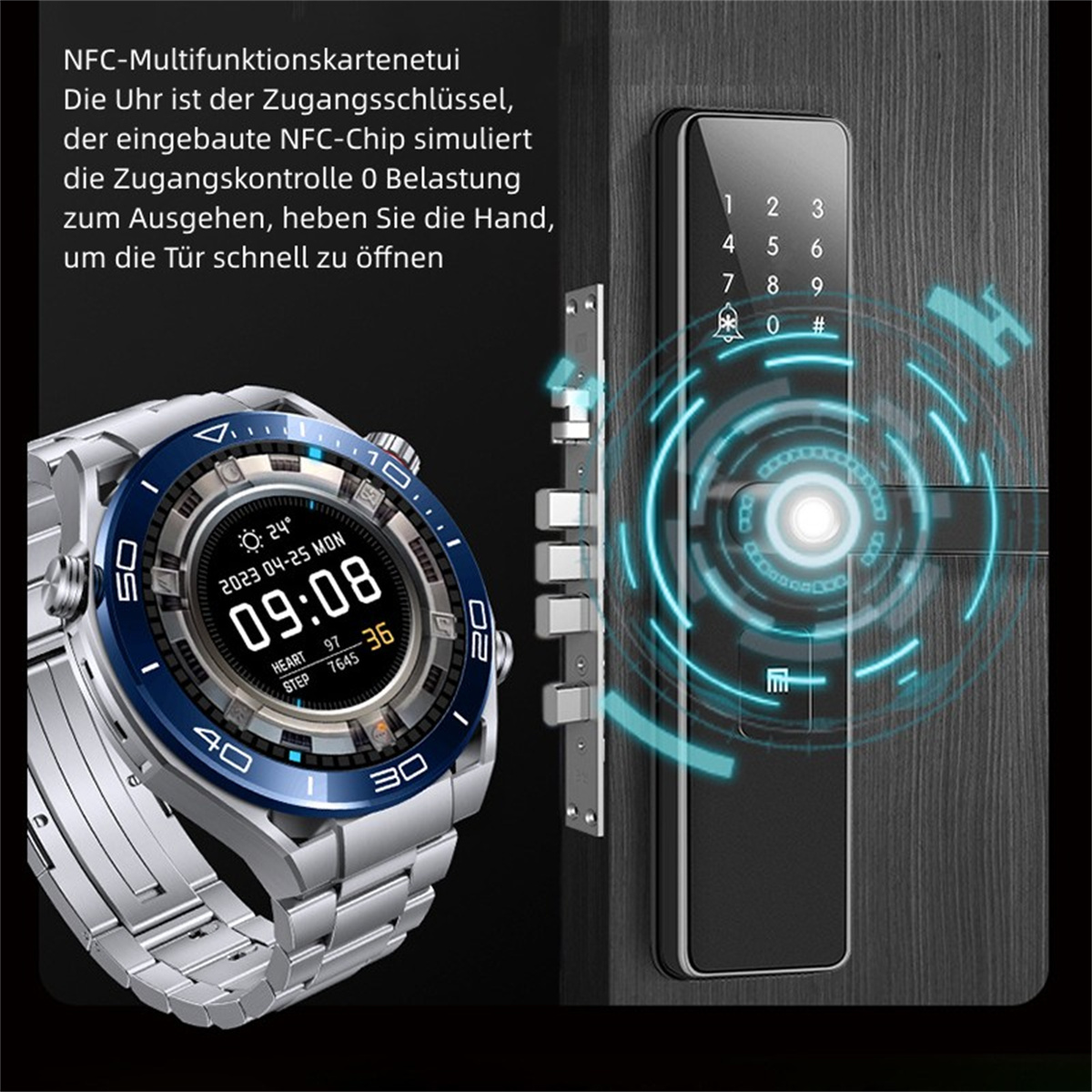 BRIGHTAKE Smart Watch Schwarz Bluetooth Uhr NFC Paypal Schrittzähler Talk schwarz Aufzeichnung Watch Kieselgel, Smart Sport