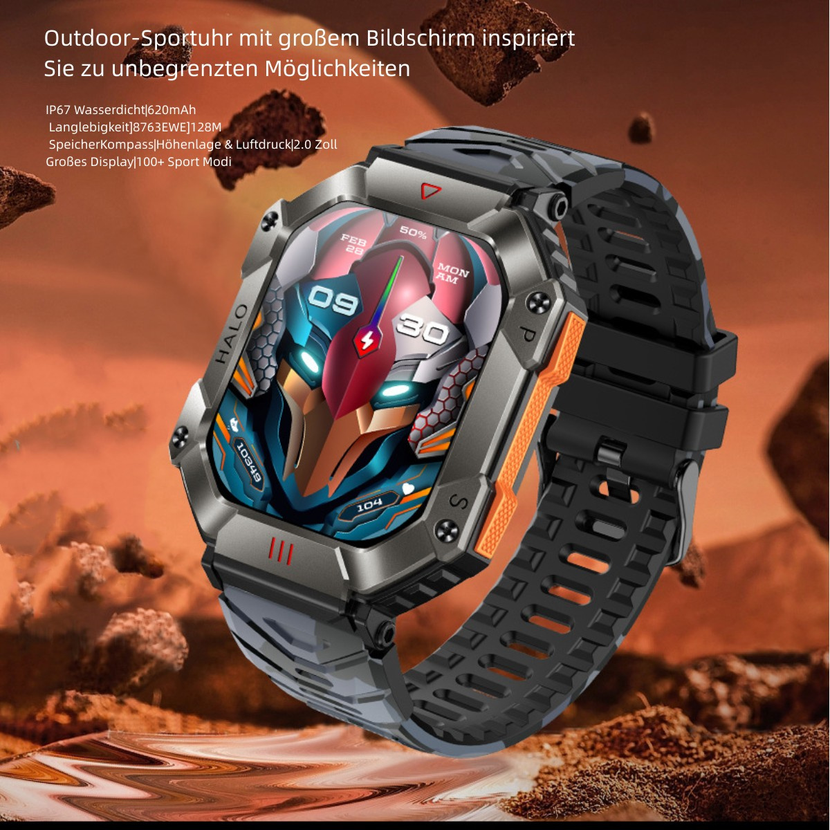 BRIGHTAKE Smart Watch Grau Uhr Outdoor Kieselgel, Watch Herzfrequenz grau Smart Monitor Oximetrie Bluetooth Talk