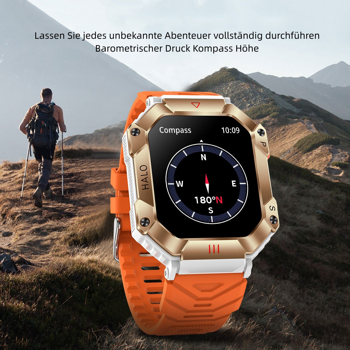 Orange orange Heart Rate Smartwatch Talk Watch Oxygen Monitoring Smart Outdoor BRIGHTAKE Kieselgel, Bluetooth Watch