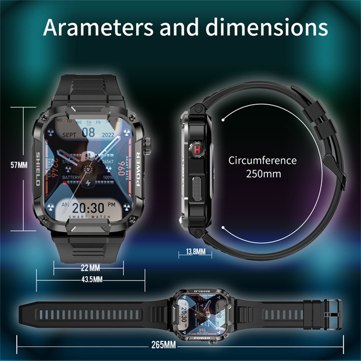BRIGHTAKE Smartwatch Blutdruck-Sauerstoff-Smartwatch Smart 250 Kieselgel, Full Watch Touch mm, grün Smartwatch Grün