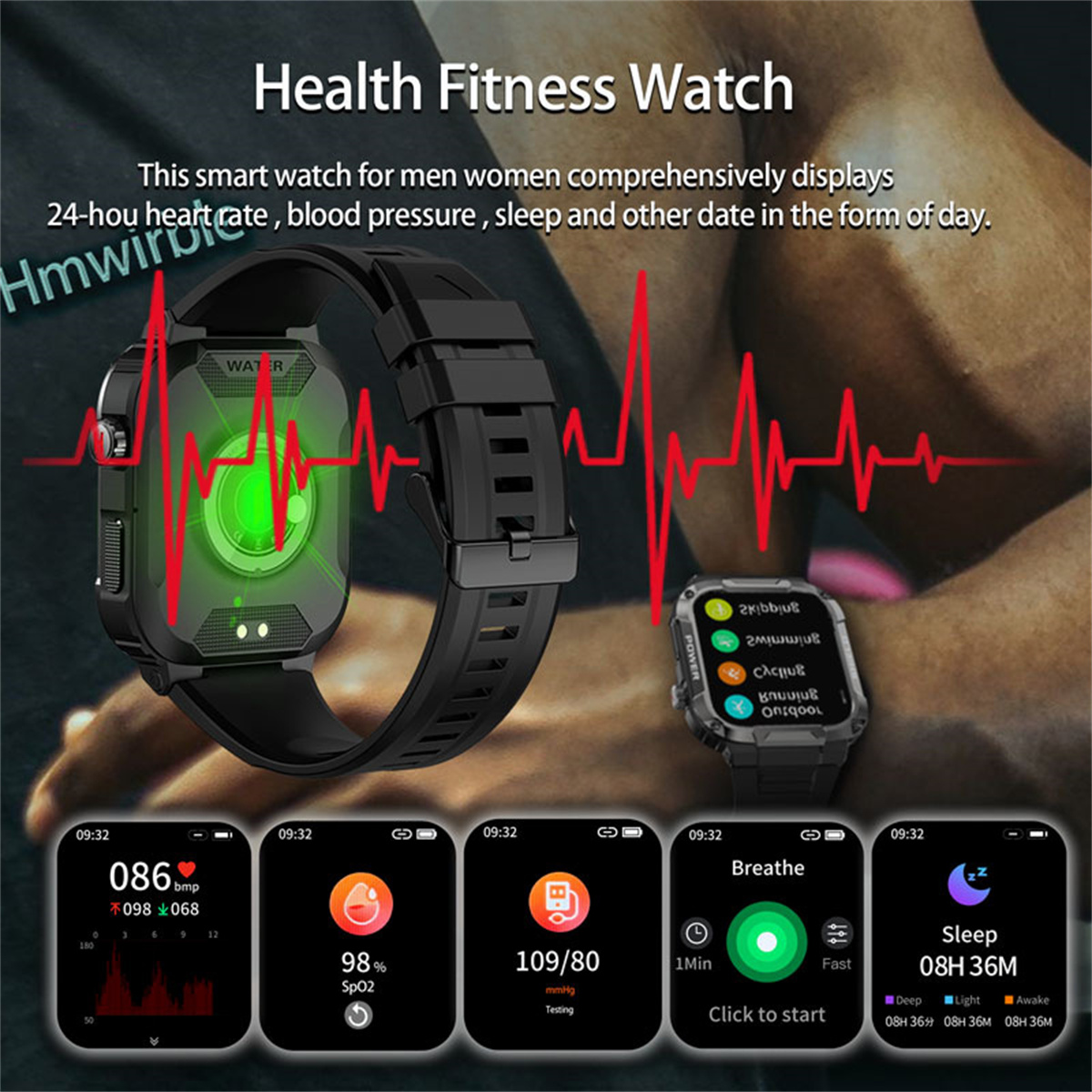 BRIGHTAKE Smartwatch Grün Watch grün Smart Blutdruck-Sauerstoff-Smartwatch Kieselgel, Touch mm, Full Smartwatch 250