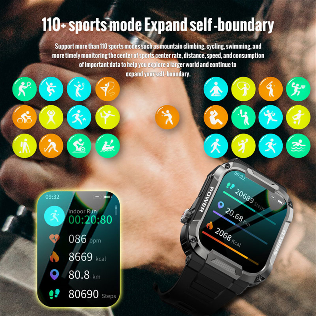 BRIGHTAKE Smartwatch mm, Smartwatch Kieselgel, Full Schwarz Touch Blutdruck-Sauerstoff-Smartwatch schwarz Watch Smart 250