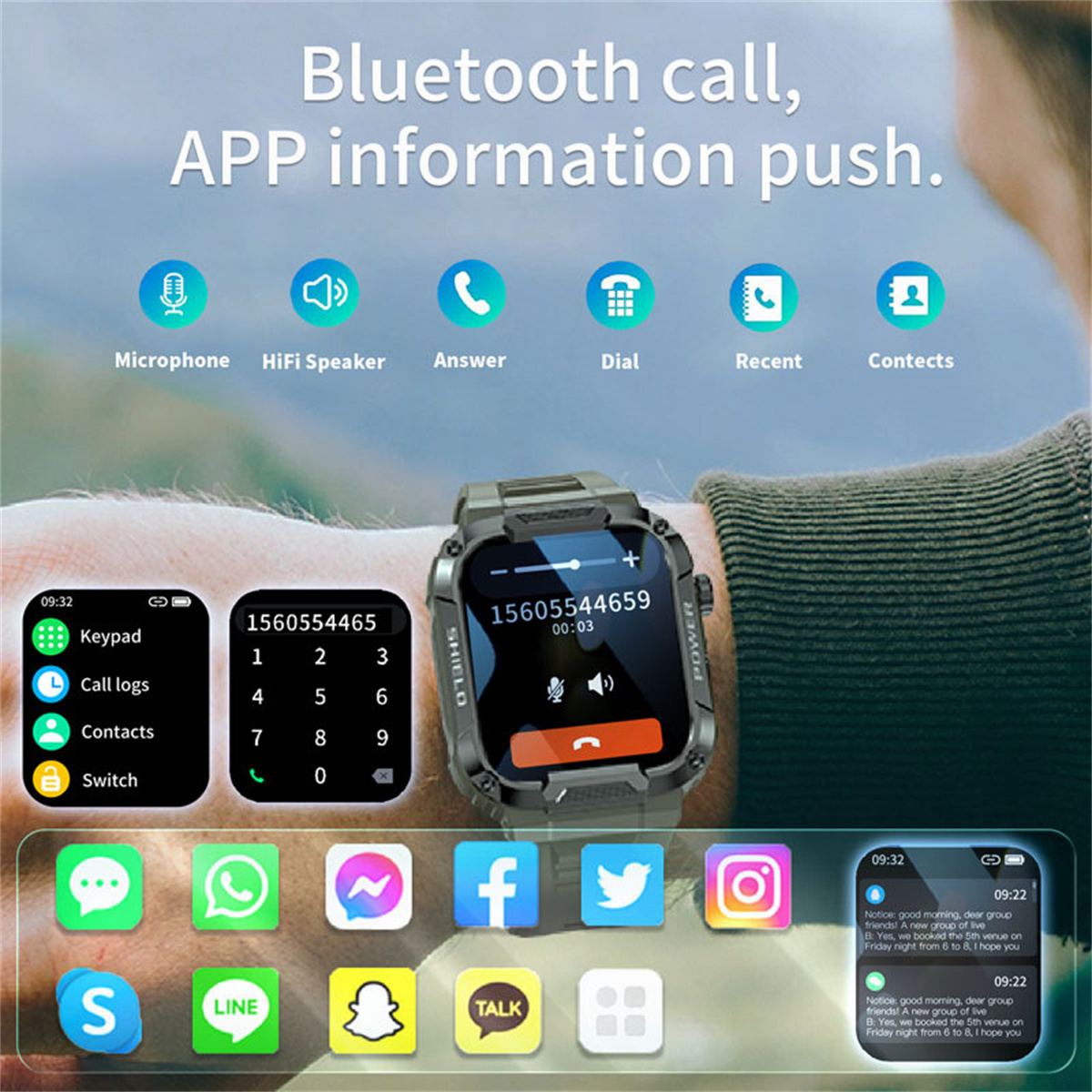 BRIGHTAKE Smartwatch Full Watch Touch Kieselgel, Smartwatch schwarz Blutdruck-Sauerstoff-Smartwatch mm, Smart 250 Schwarz