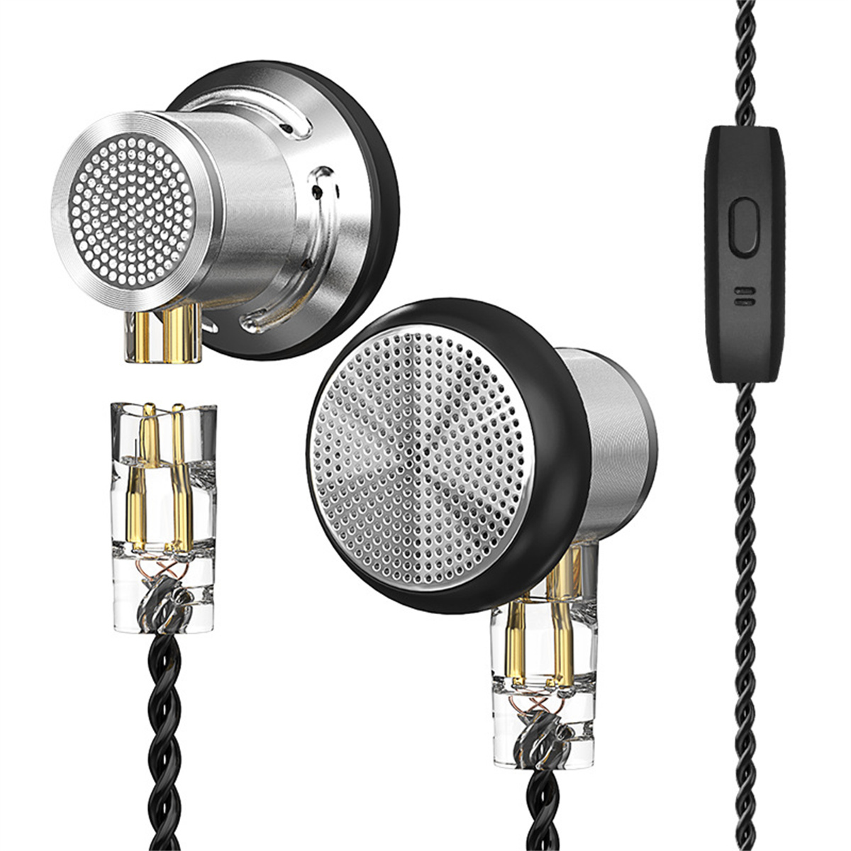 BRIGHTAKE Kopfhörer Silver Flat Earbuds Wired Headset In-ear Headphones, Bass Headphones silbrig Metal