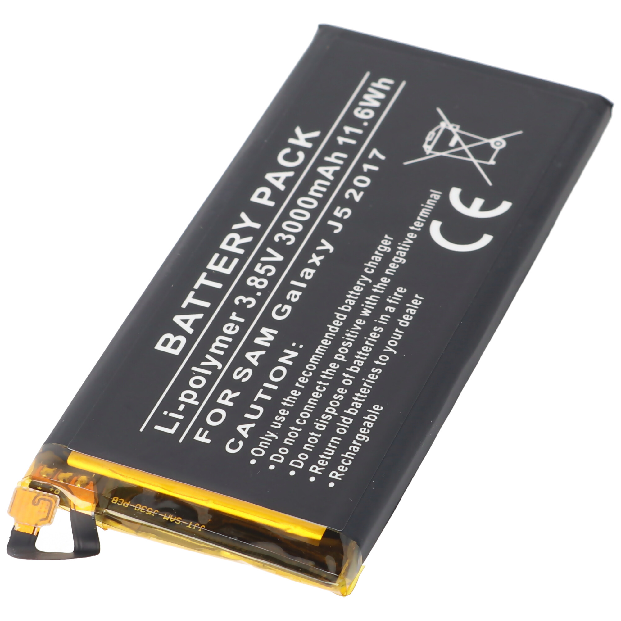 Schwarzes Akkupack mit weißem Text: „BATTERY PACK“ und Sicherheitshinweisen.