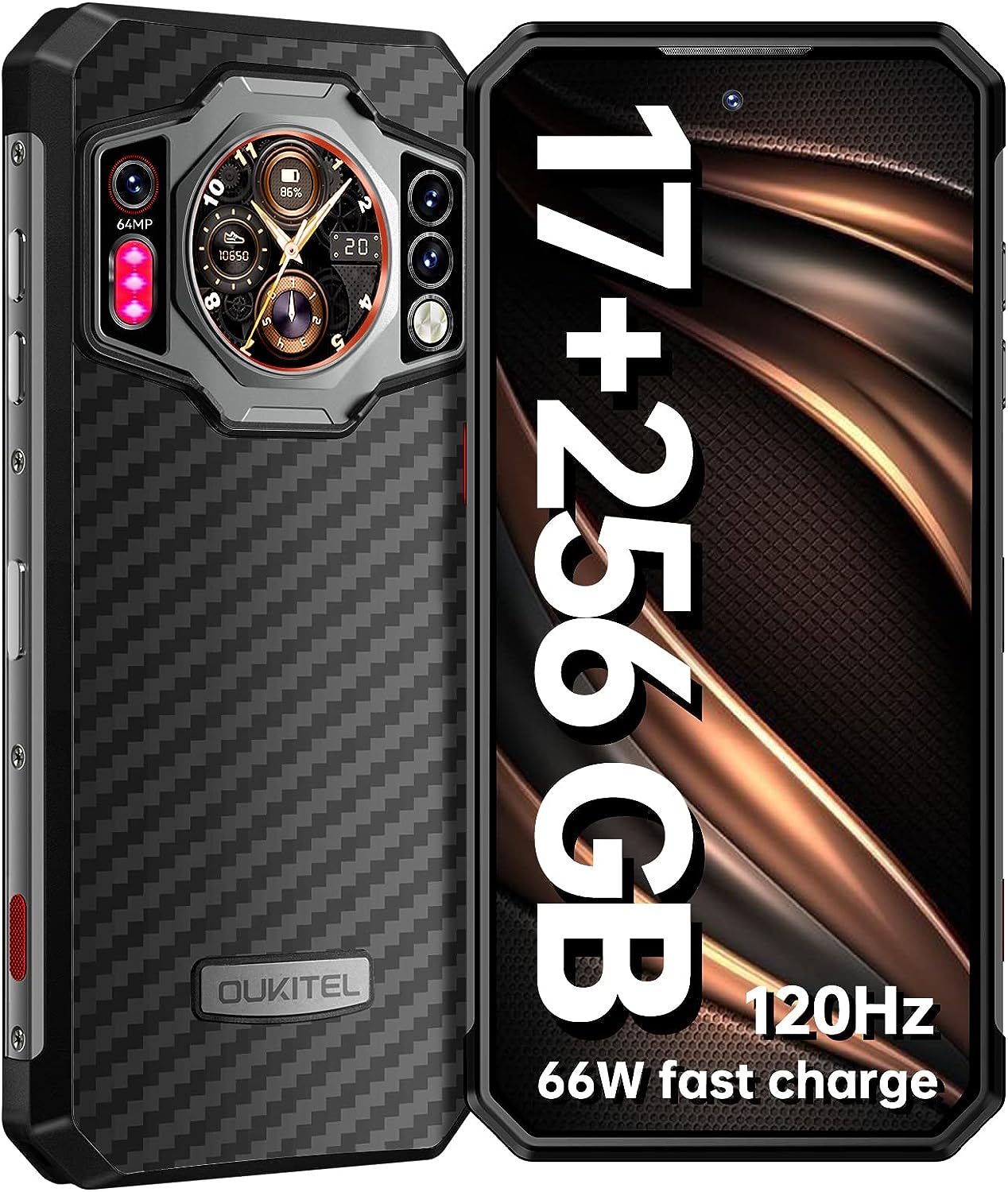 120Hz G99 WP21 Schwarz 9800mAh/66W 12 GB 17GB+256GB/ITB SIM Dual Android OUKITEL 256 Helio