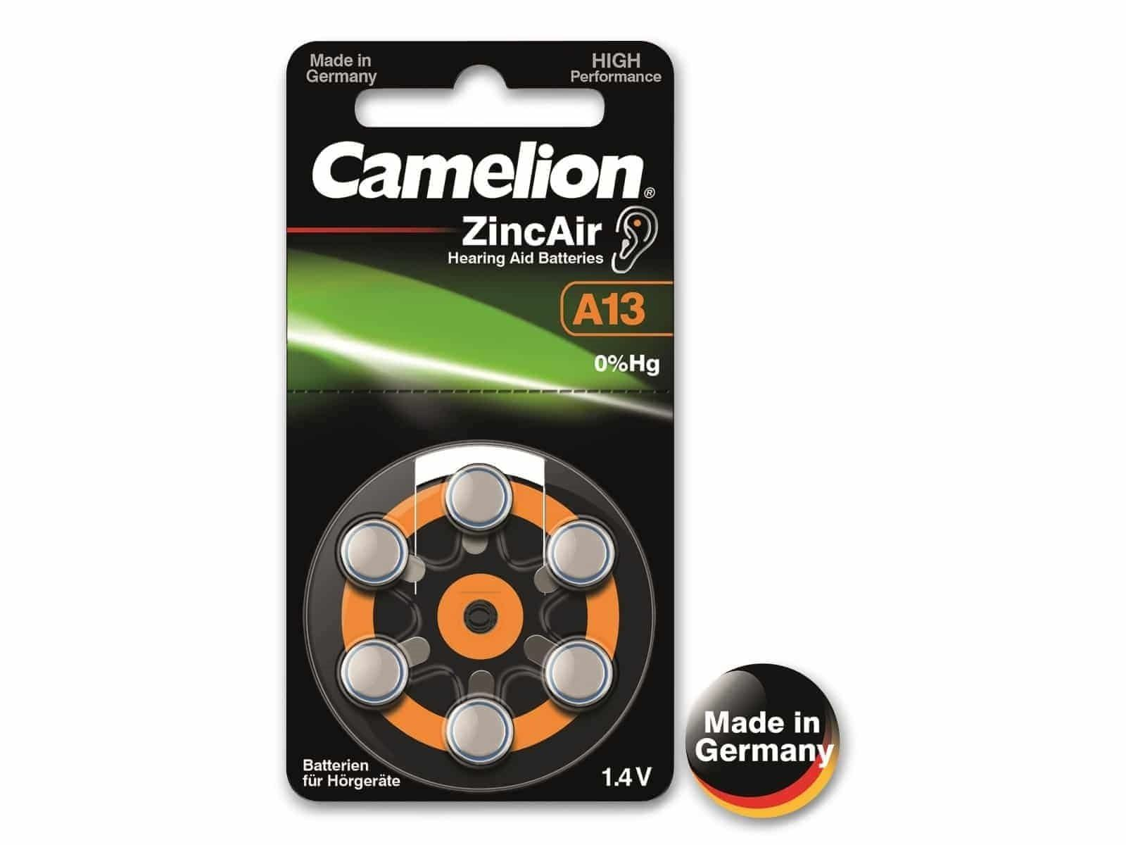 A13, CAMELION Zink-Luft Stück Knopfzelle Knopfzellen CAMELION 6