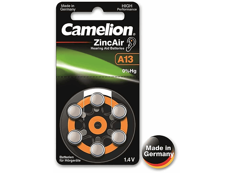 CAMELION CAMELION Knopfzelle A13, 6 Stück Zink-Luft Knopfzellen