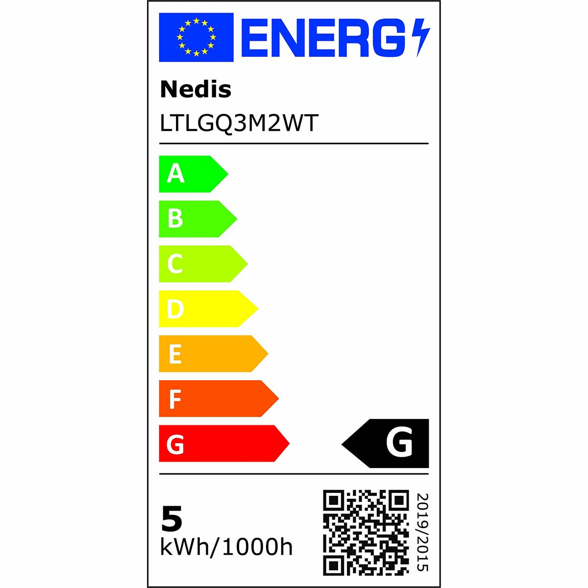 Un'etichetta energetica mostra la classe energetica G. Ha il logo Energ e un codice QR.