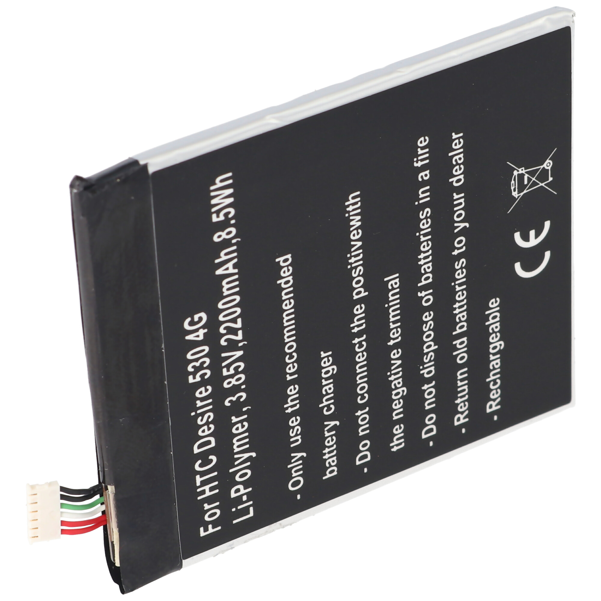 Schwarzes Akku-Pack mit Text und Warnhinweisen. Weißer Hintergrund.