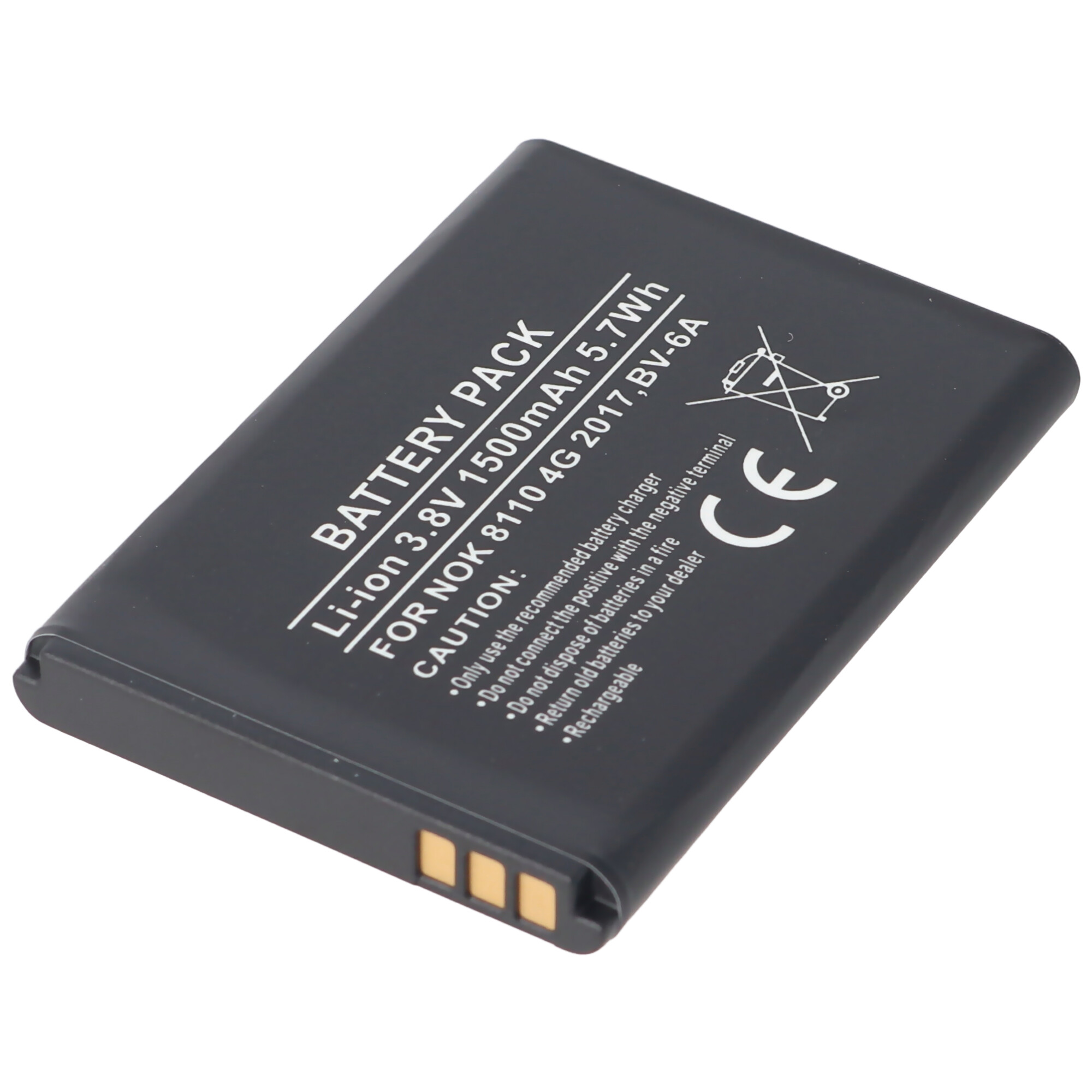 Ein schwarzes, rechteckiges Akkupack. Auf dem Pack steht "Akkupack" und "Li-ion 3,8V".