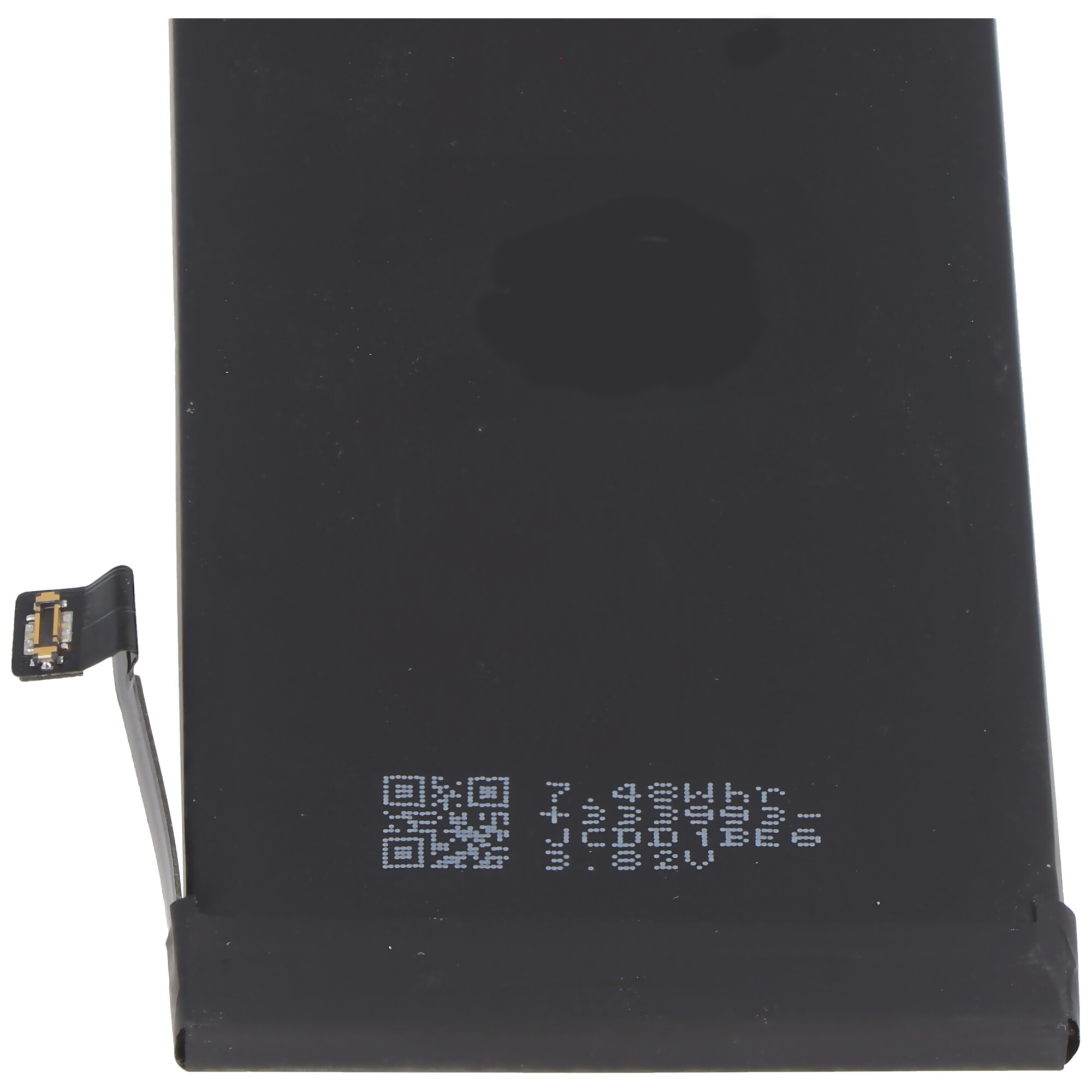 Schwarzer Telefonakku mit Text und QR-Codes. Aufschrift: 7,48 Wh, 3,82 V, JC0018Es.