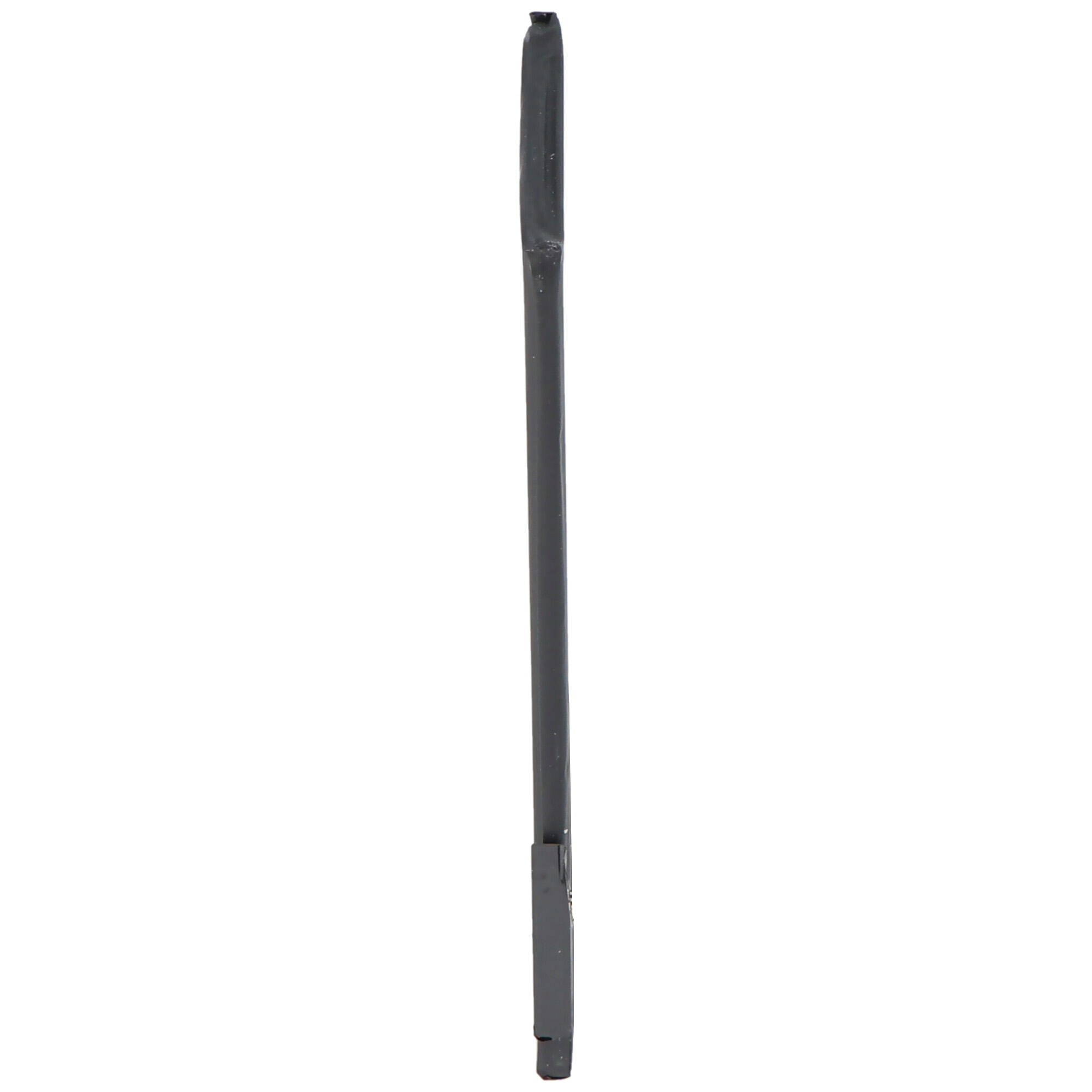 Ein langer, dünner, schwarzer Stift, isoliert vor weißem Hintergrund.