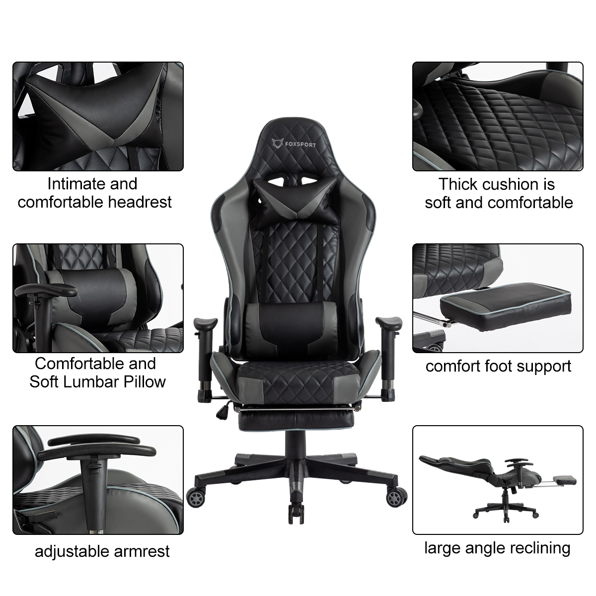 FOXSPORT Stuhl schwarz Beinstütze Schwarz mit Gaming-Stuhl