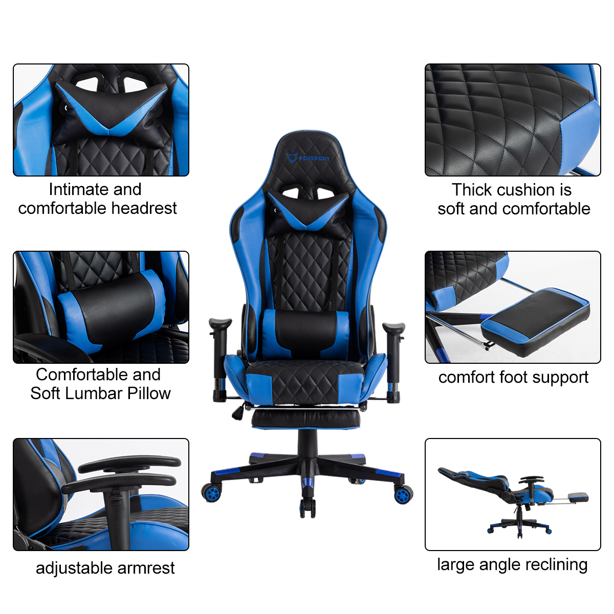 Beinstütze Gaming Blau FOXSPORT mit Gaming-Stuhl, blau Stuhl