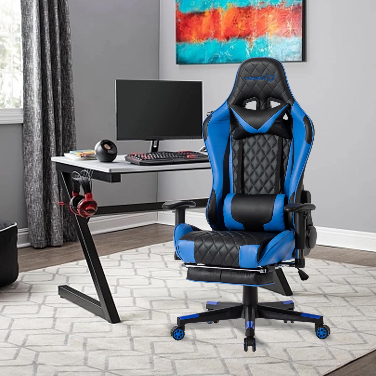 FOXSPORT Stuhl mit Blau blau Gaming-Stuhl, Beinstütze