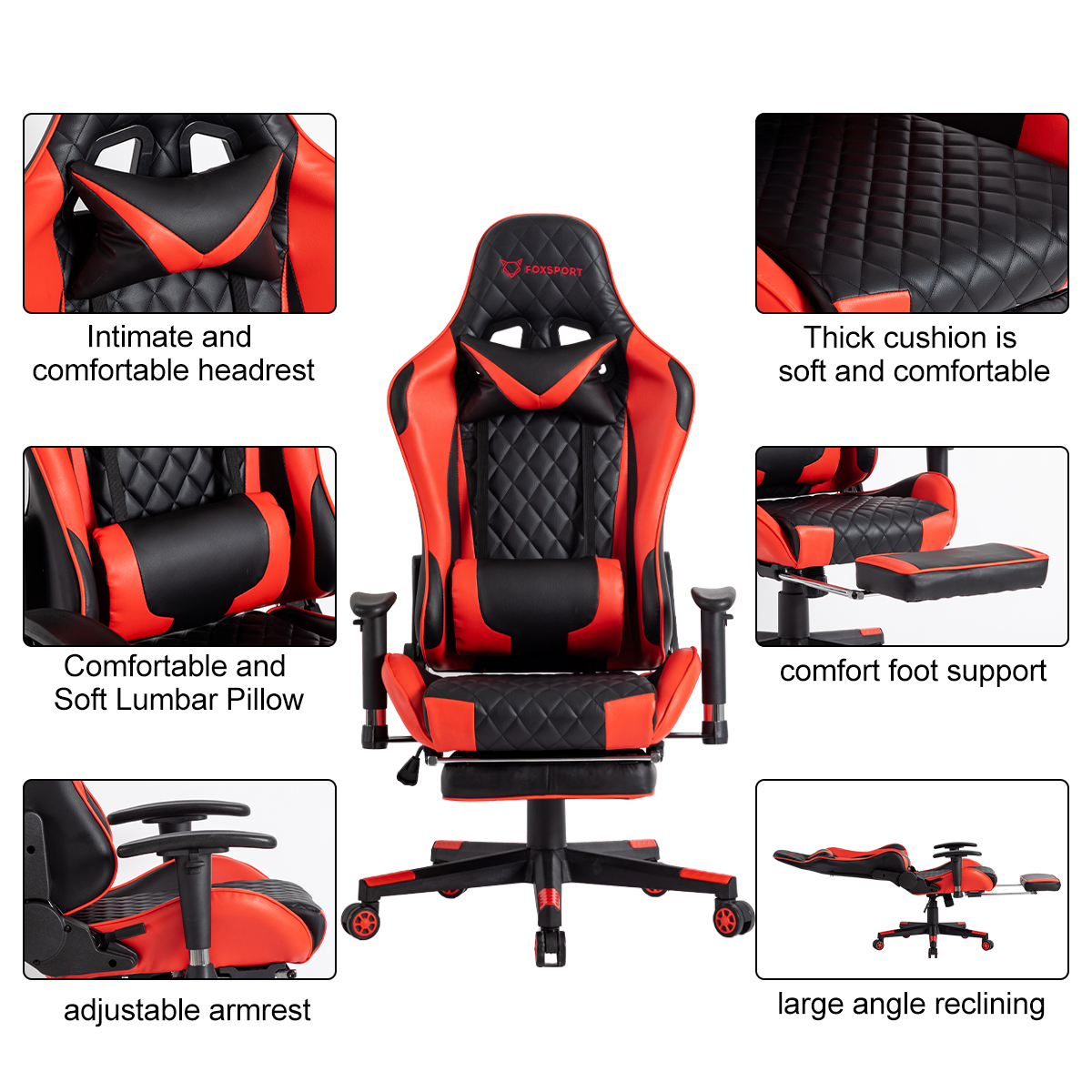 rot schwarz/rot FOXSPORT mit Beinstütze Gaming-Stuhl,