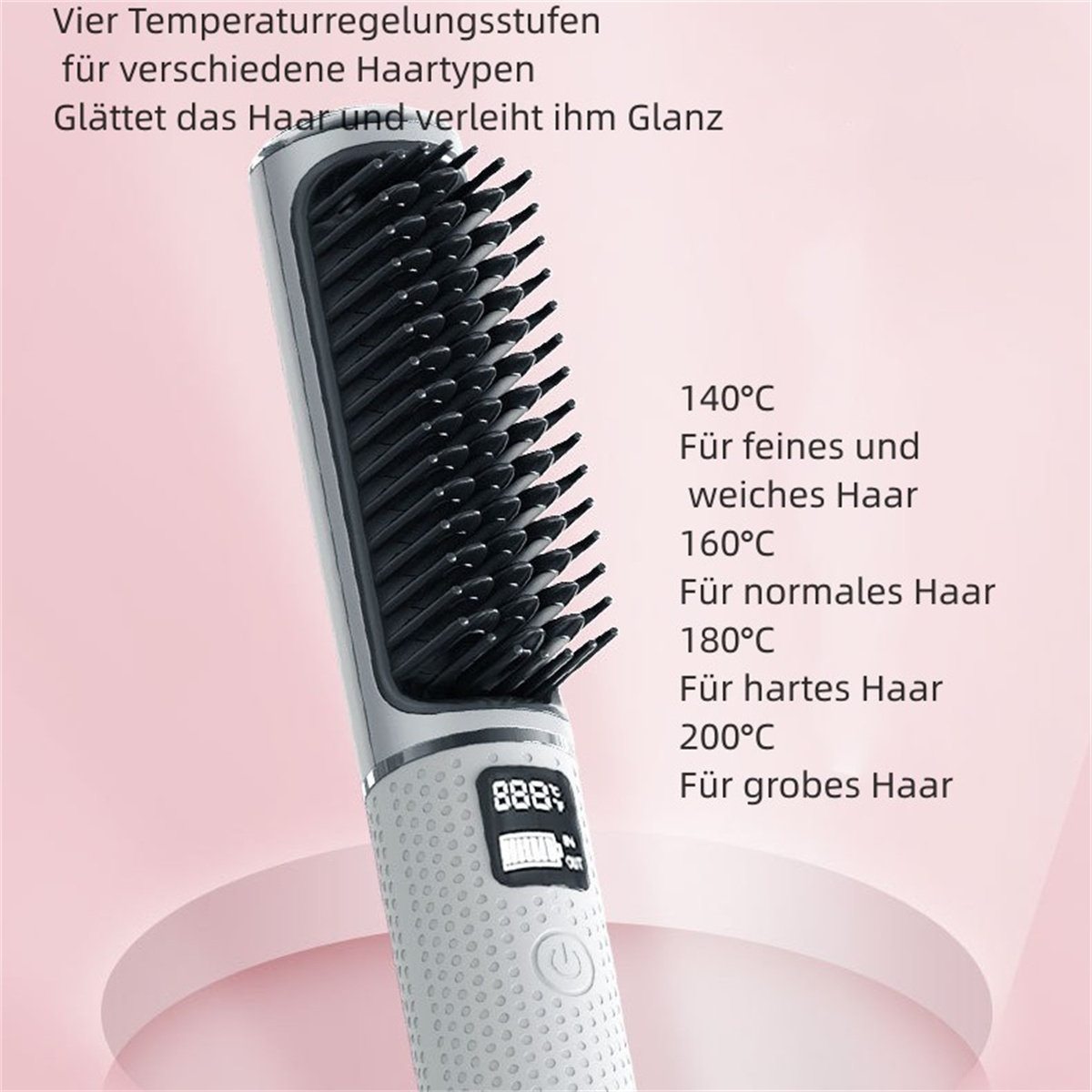 Haarglätter mit Digitalanzeige und vier Temperatureinstellungen.