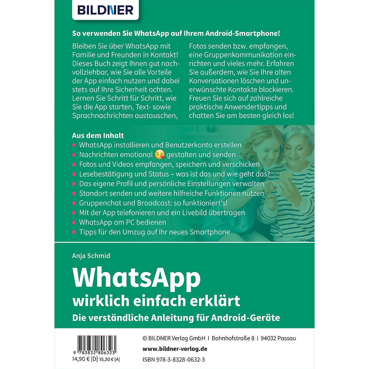 Buchcover mit Text und Bildern über WhatsApp für Android-Telefone.