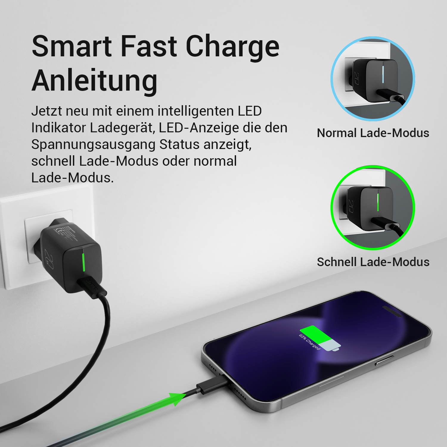 Tablets, 3.0 PD Charger (GC08) Samsung, White Xiaomi, XTREMES Handys, iPhone, 20W Redmi, Ladegerät-Adapter Fast Smartwatches, (ohne Apple, Kabel)