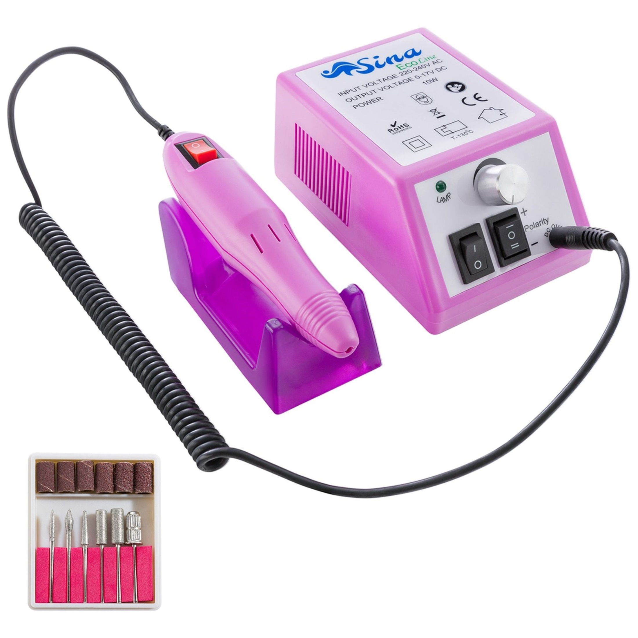 AREBOS Elektrische Mandrel-Set inkl. Bit-und | 6 Pediküreset pink Nagelfeile Schleifhülsen tlg. 6 Pink Maniküre-/ 