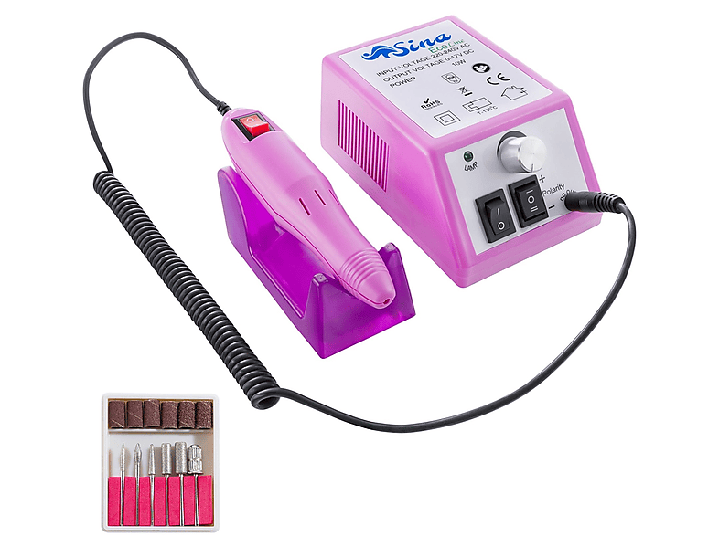 AREBOS Elektrische Nagelfeile Pink | inkl. 6 tlg. Bit-und Mandrel-Set | 6 Schleifhülsen Maniküre-/ Pediküreset pink