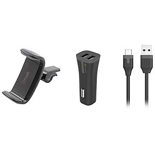 Accesorio para móvil  - muvit Energy Pack / Cargador de vehículo USB-C + Soporte smartphone MUVIT, Negro