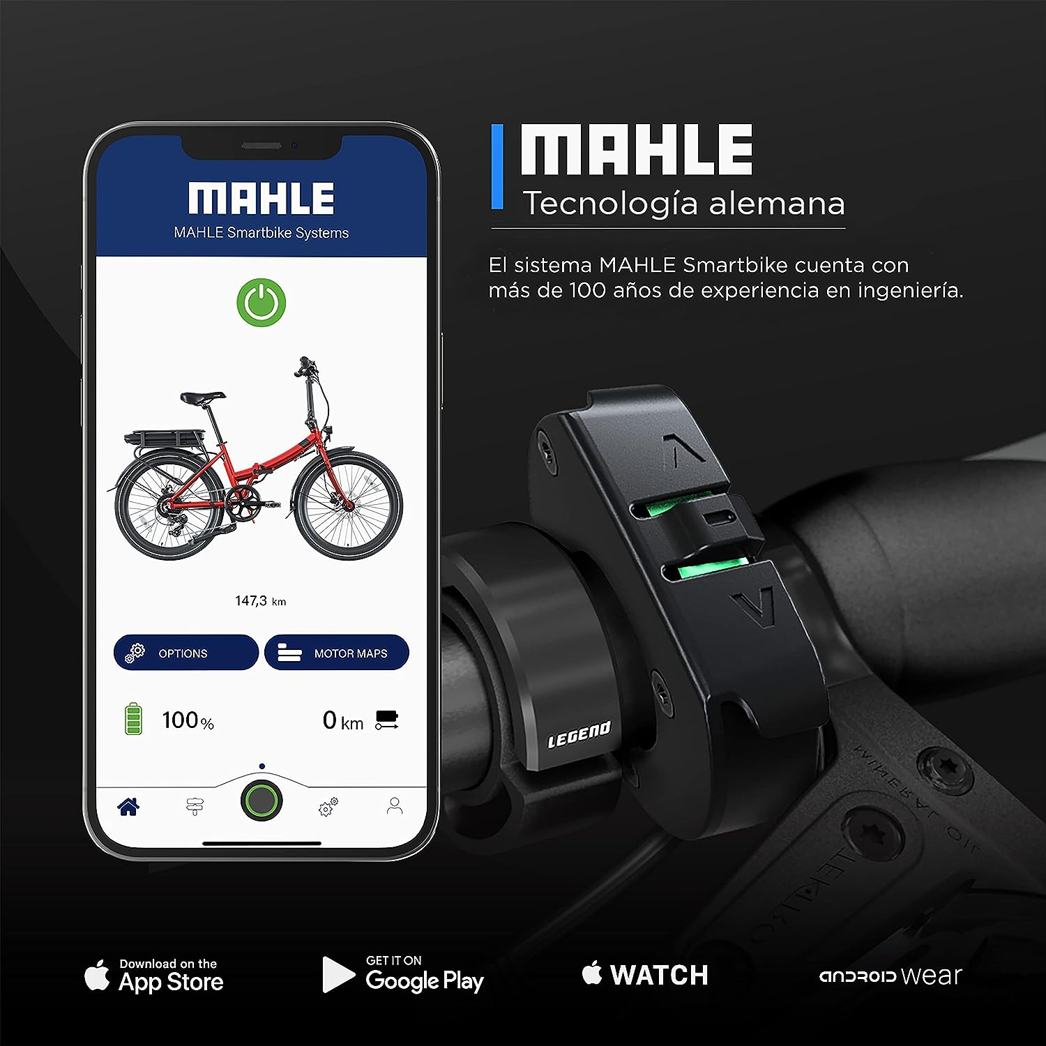 Smartphone-App-Oberfläche und ein Faltrad. Schwarzes und rotes Fahrrad und App auf weißem Hintergrund.