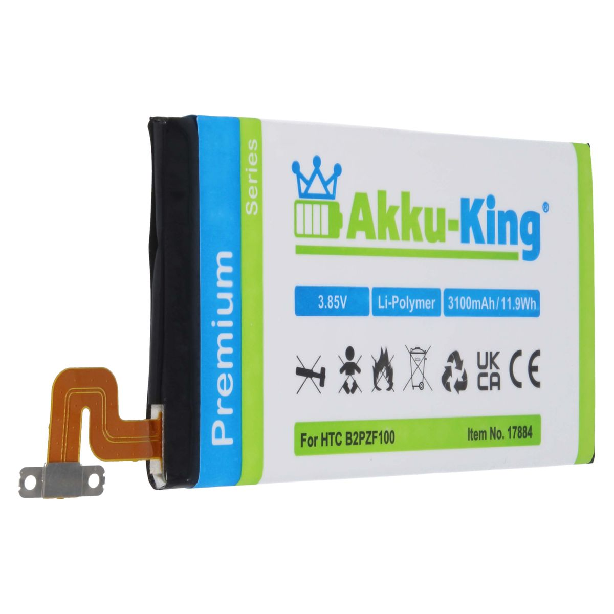 Akku Volt, Li-Polymer HTC 3100mAh kompatibel AKKU-KING 3.85 mit B2PZF100 Handy-Akku,