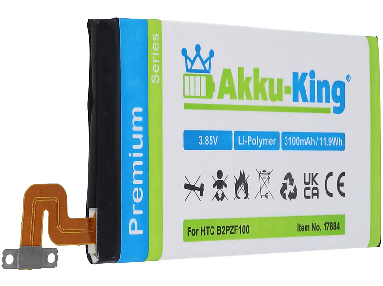 Akku Volt, Li-Polymer HTC 3100mAh kompatibel AKKU-KING 3.85 mit B2PZF100 Handy-Akku,