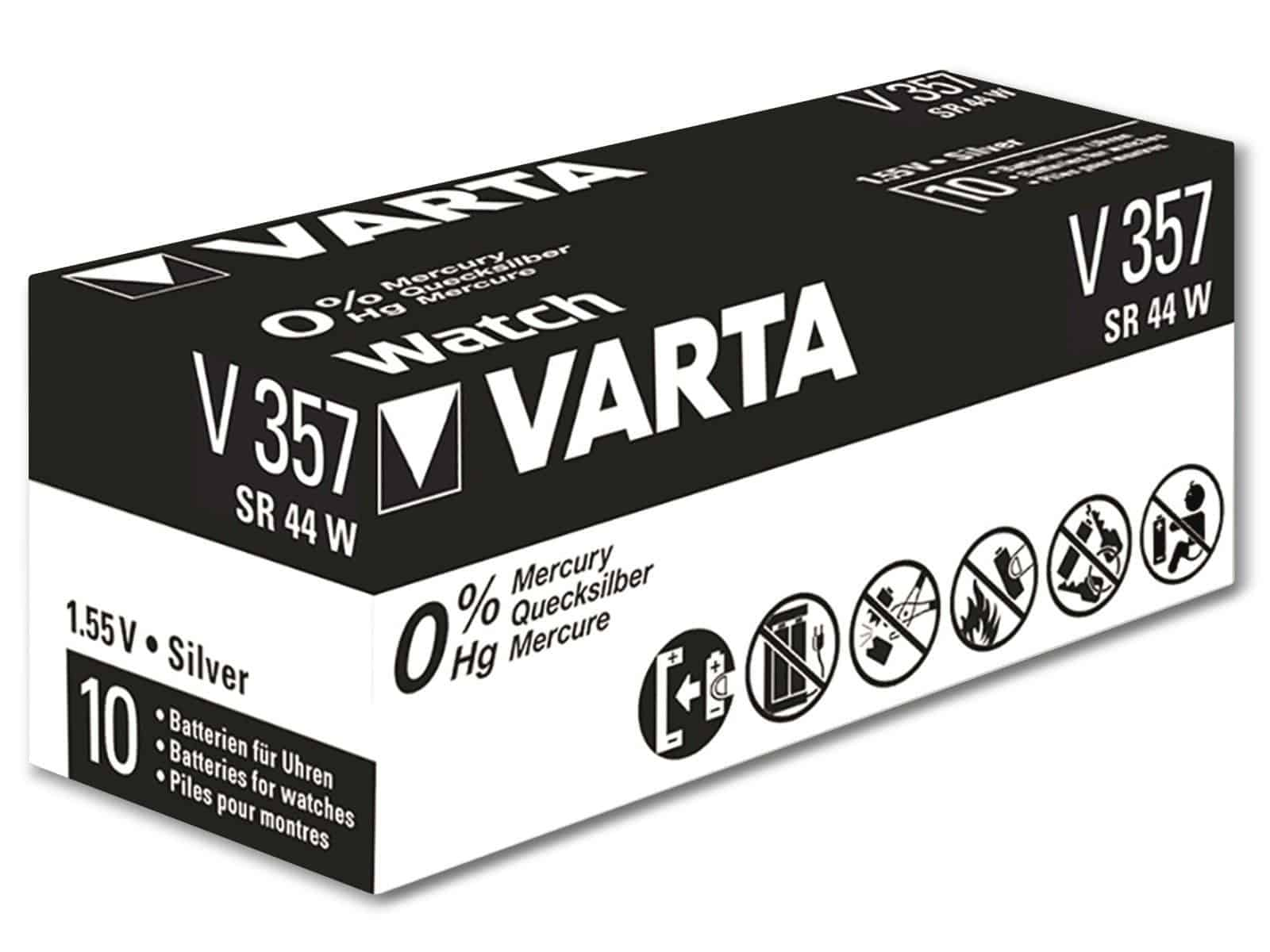 VARTA Knopfzelle SR44, Silberoxid Oxide, 1.55V, 10 357 Knopfzelle Stück Silver