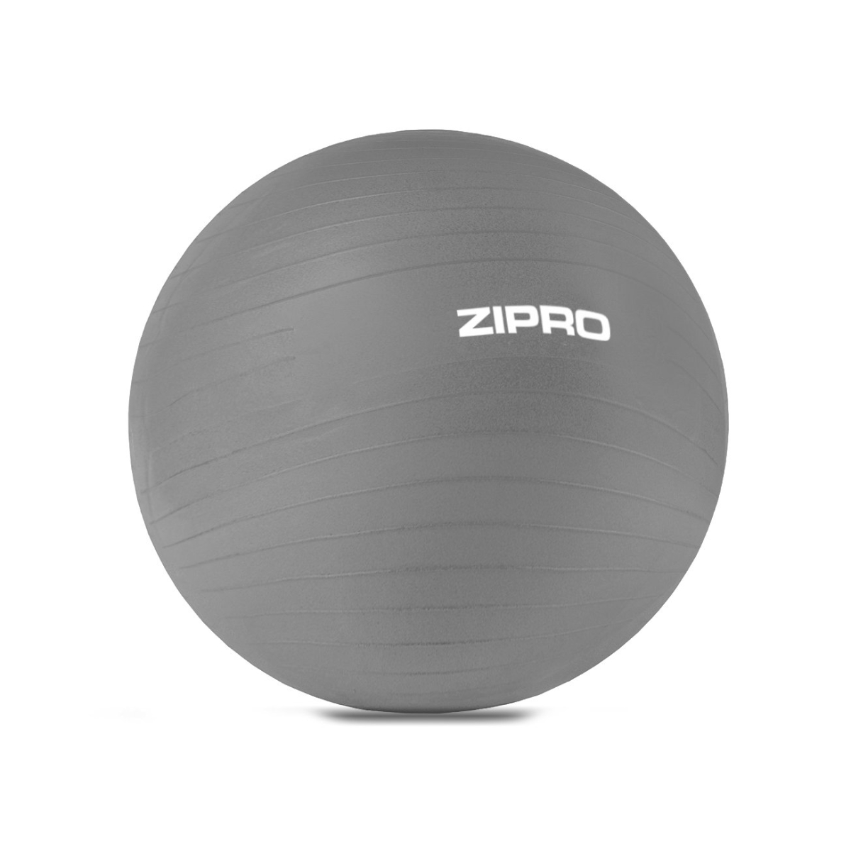 Ein grauer Gymnastikball mit dem Wort "ZIPRO" in weißen Buchstaben darauf.
