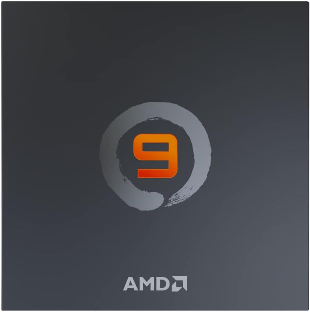 Logo AMD Ryzen 9 na szarym tle.