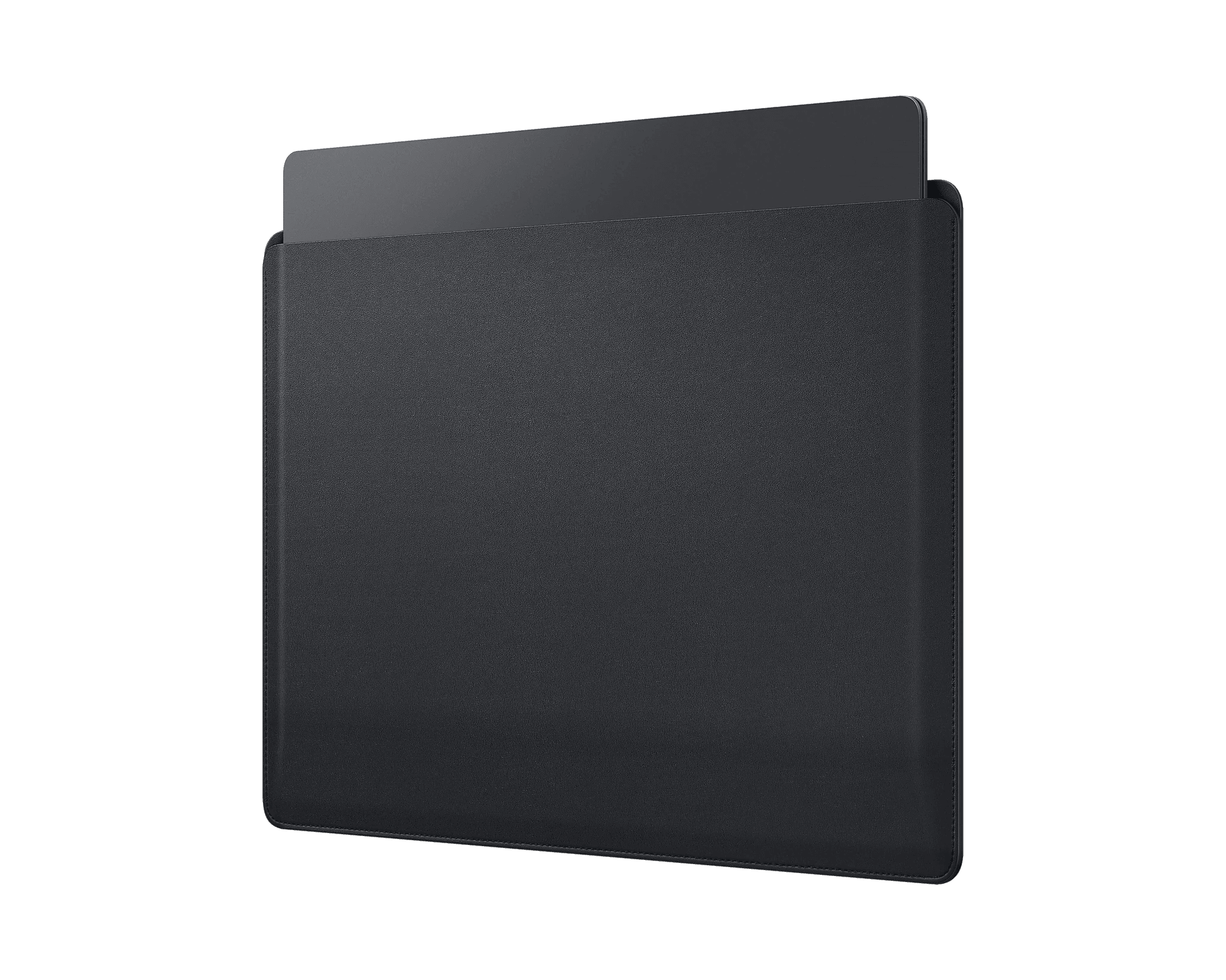Schwarze Tablethülle, geschlossen, mit einem dunklen Tablet darin.