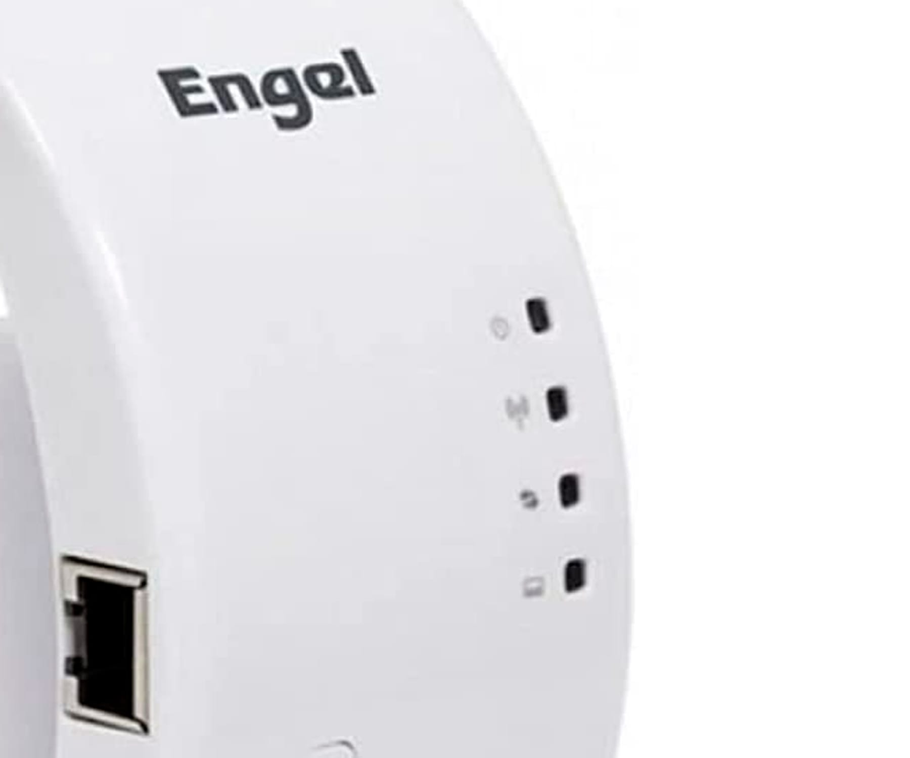 Un dispositivo Engel blanco con luces indicadoras, que muestra una vista de cerca del dispositivo.