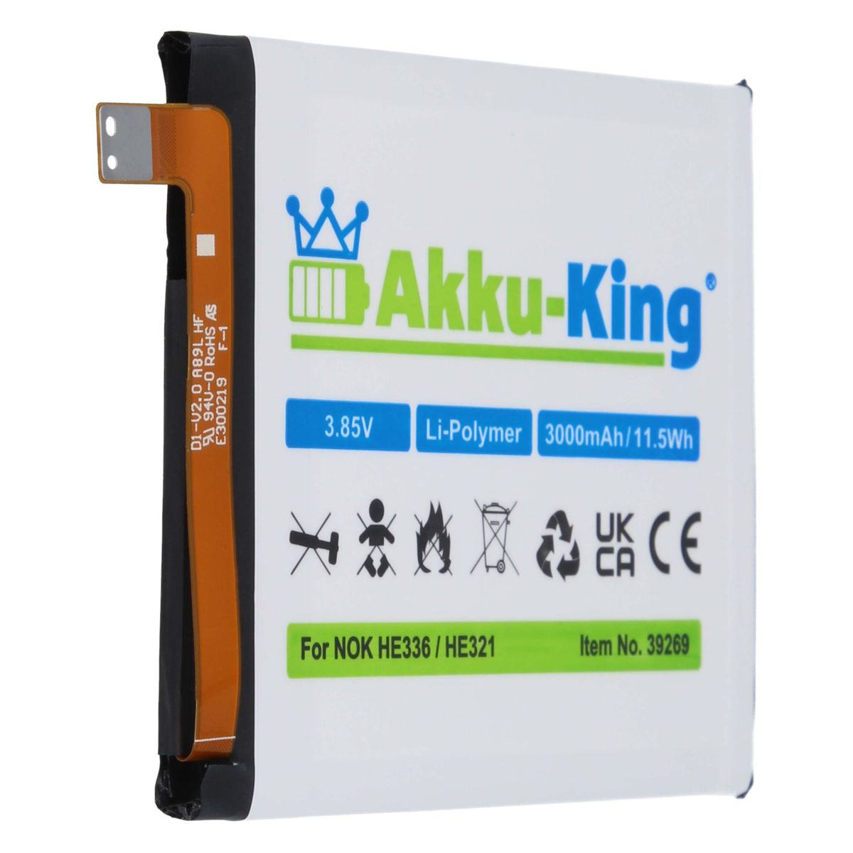 AKKU-KING Akku 3000mAh mit HE321 Volt, Li-Polymer Nokia kompatibel Handy-Akku, 3.85