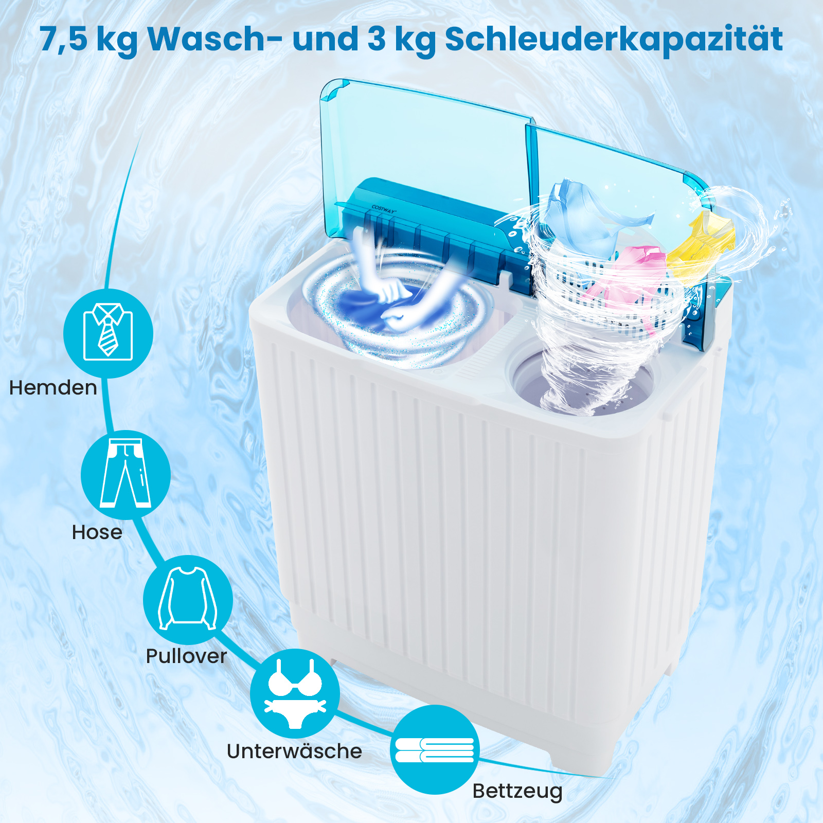 COSTWAY 2 Kammern Waschmaschine (7,5 kg, E)