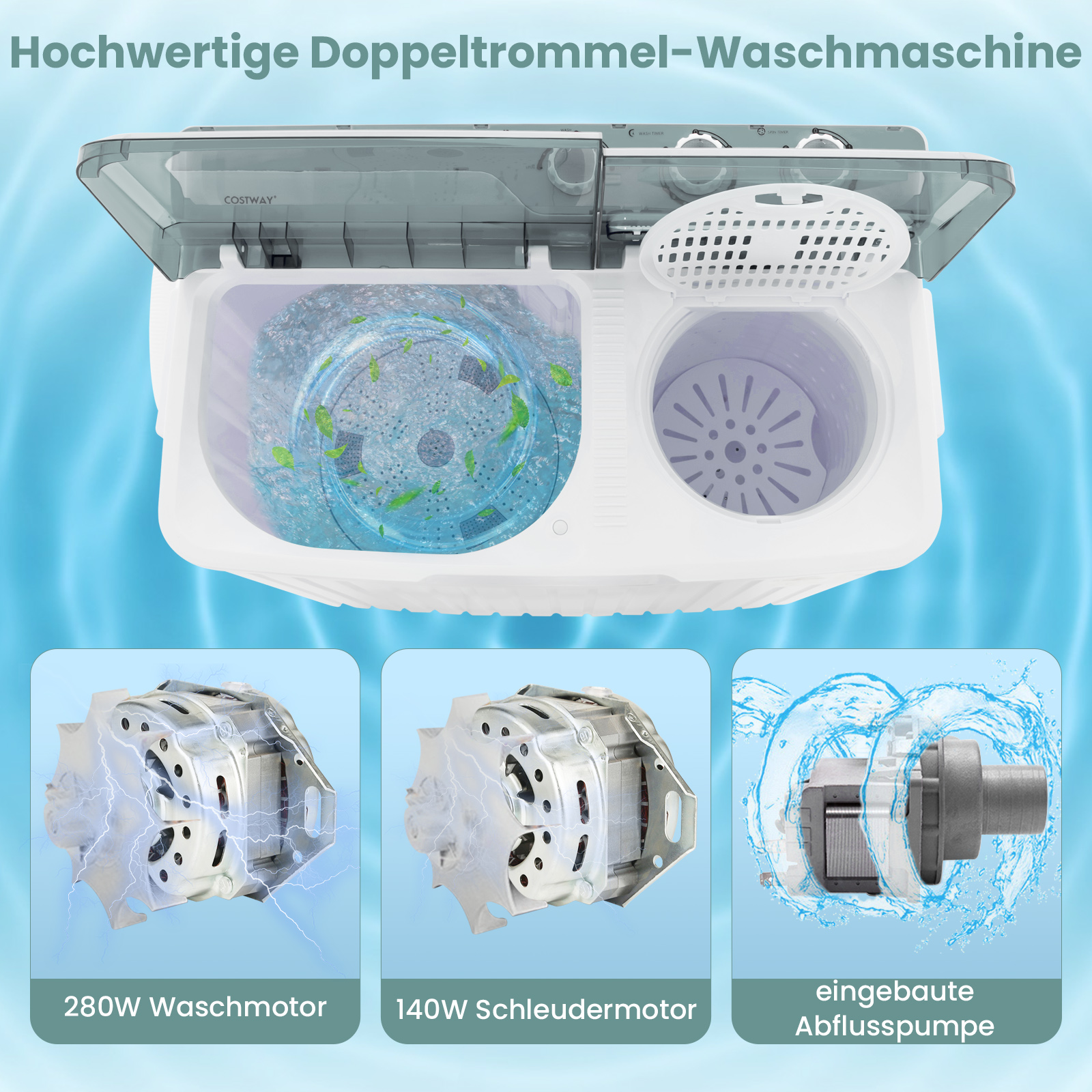 E) kg, 2 COSTWAY Kammern Waschmaschine (7,5