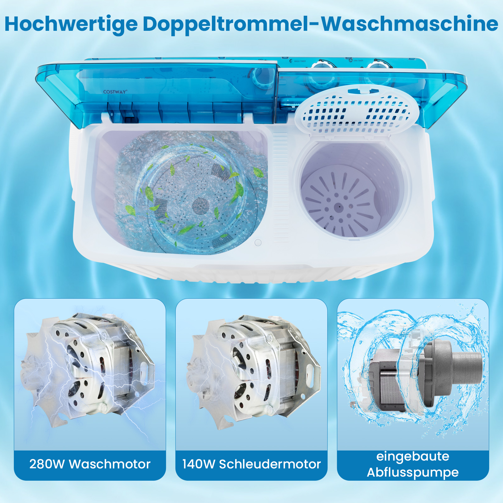 (7,5 Kammern COSTWAY 2 E) kg, Waschmaschine