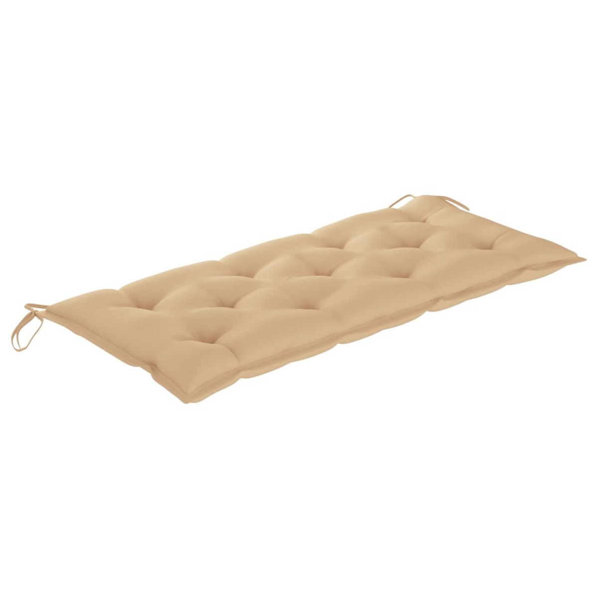 Beiges, langes Sitzkissen mit Steppmuster.